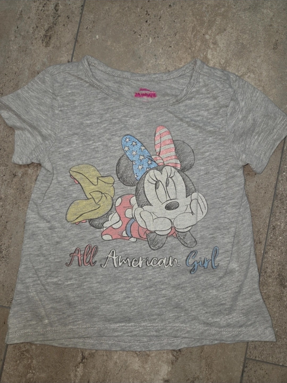- Disney Gray Minnie Mouse 'All American Girl' Short Sleeve Tee